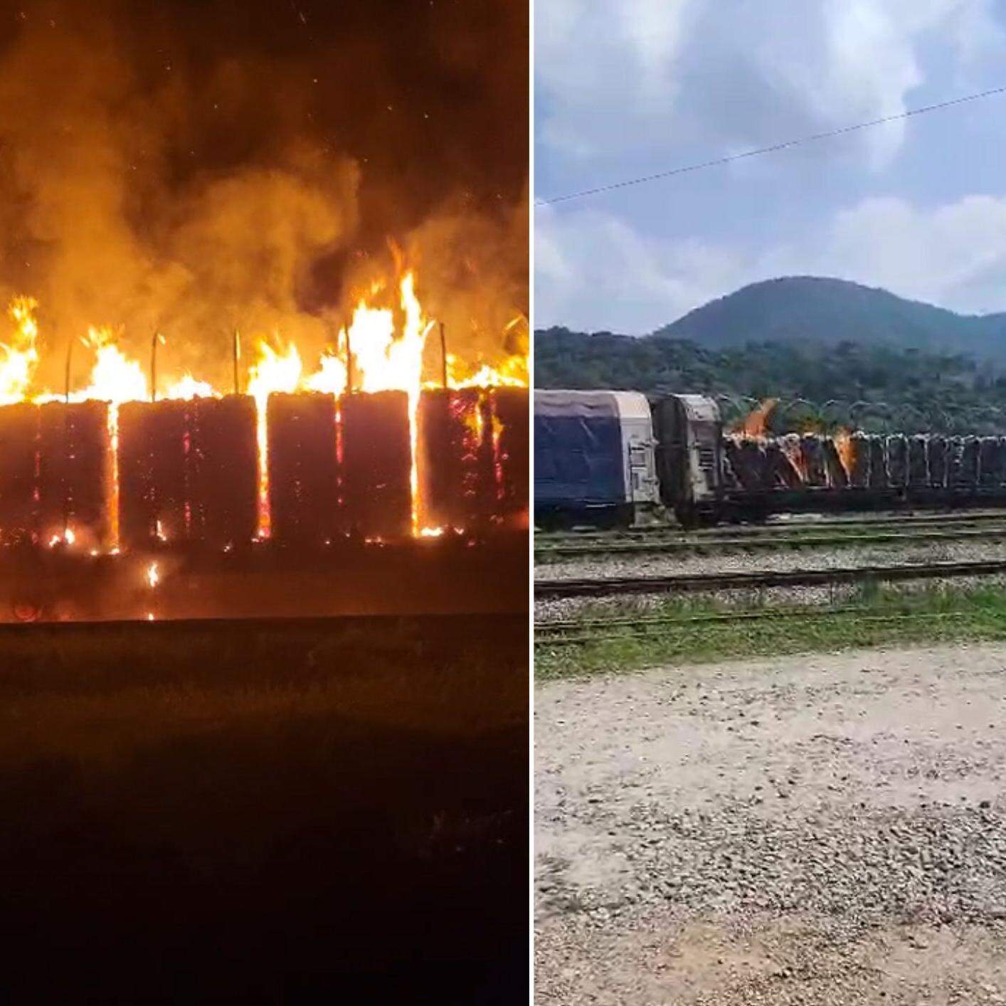 Vagão foi incendiado na Estação Paratinga, em São Vicente, SP